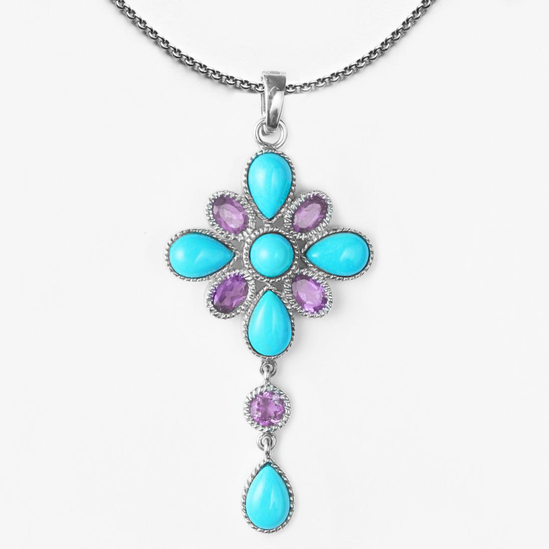 Sterling Silver Turquoise & Amethyst Pendant (1 of 2)