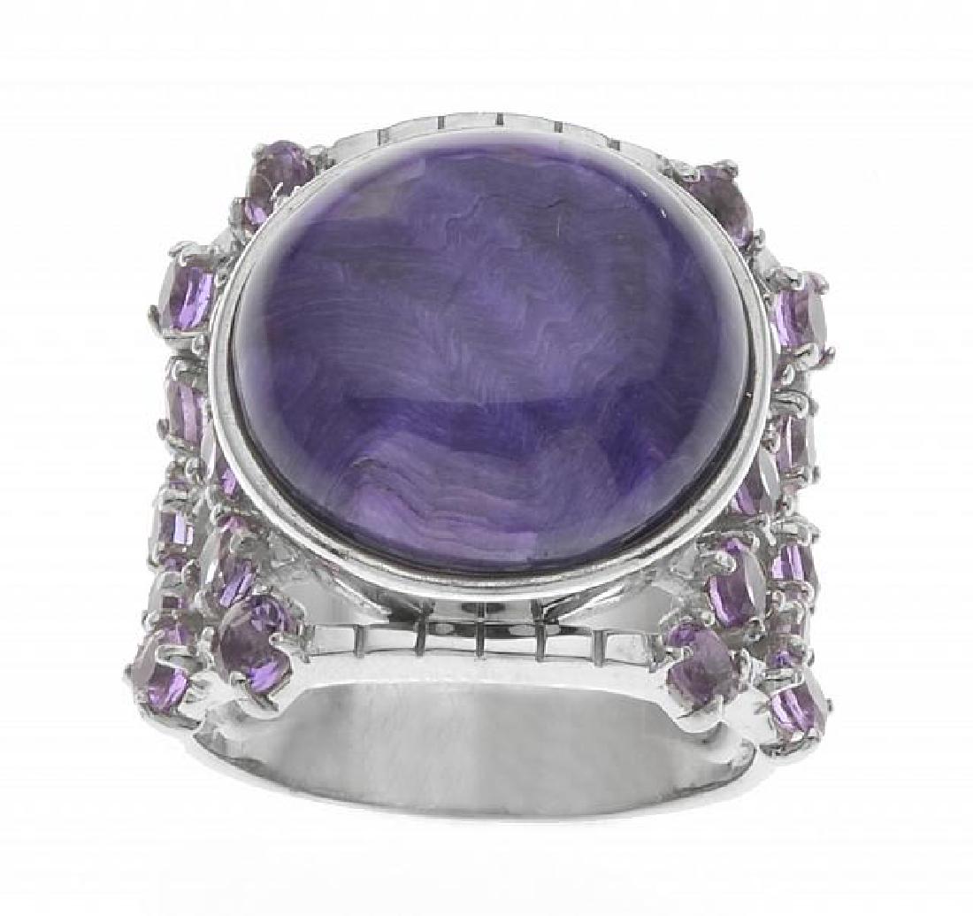 Sterling Silver Charoite & Amethst Band Ring-SZ 9 (1 of 1)