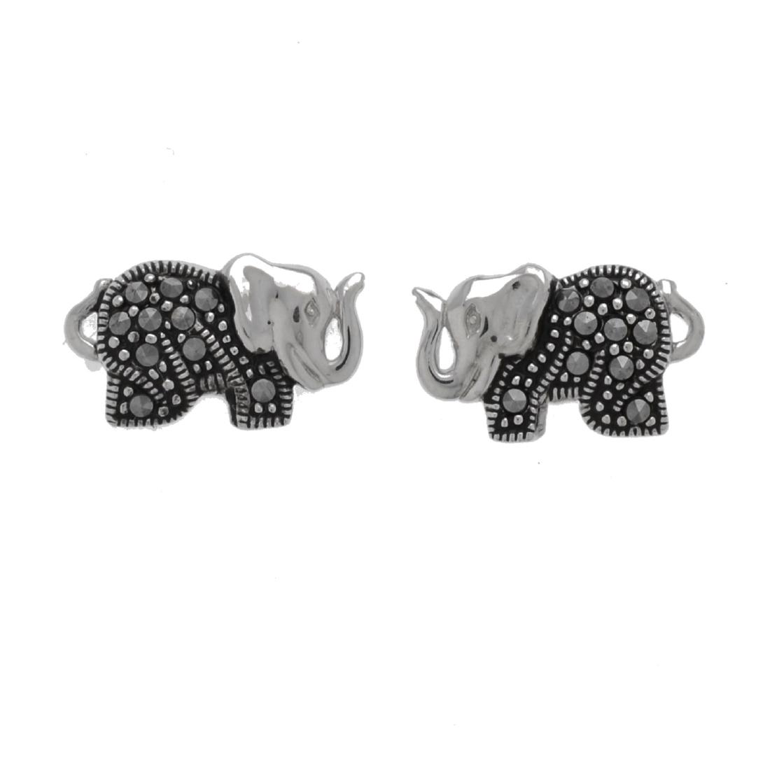 Sterling Silver Marcasite Elephant Stud Earrings: â€¢ Genuine marcasite â€¢ Elephant studs â€¢ Secured butterfly clasp â€¢ Gleaming rhodium over fine sterling silver