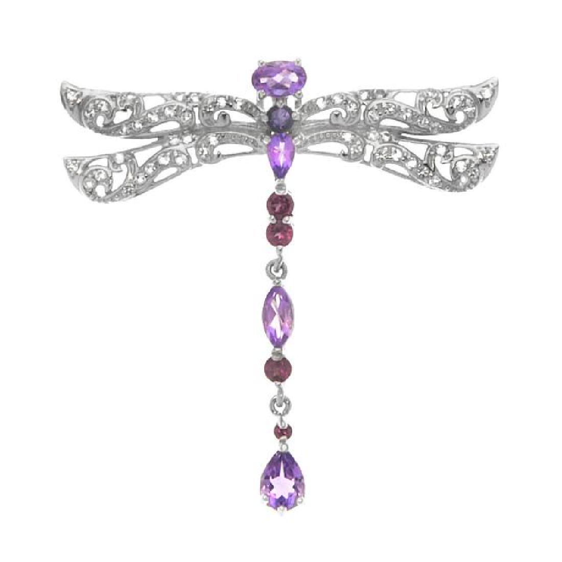 Silver 2.85ctw Multi Gemstone Dragonfly Pendant (1 of 1)