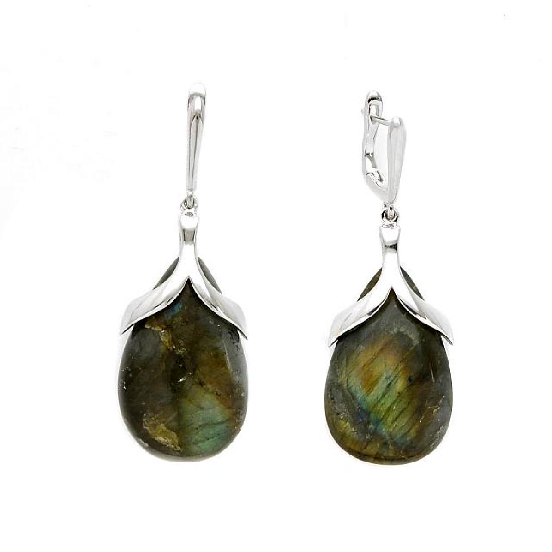 Sterling Silver Labradorite Teardrop Earrings: â€¢ Genuine iridescent labradorite â€¢ Hinged earback â€¢ Gleaming rhodium over fine sterling silver