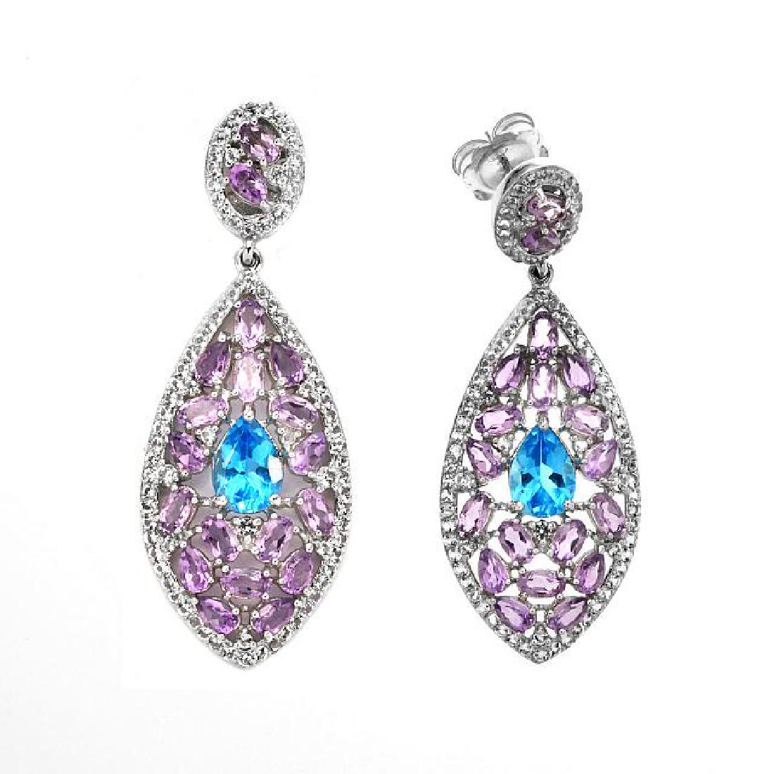 Silver 15.01ctw Multi Gemstone Drop Earrings (1 of 1)
