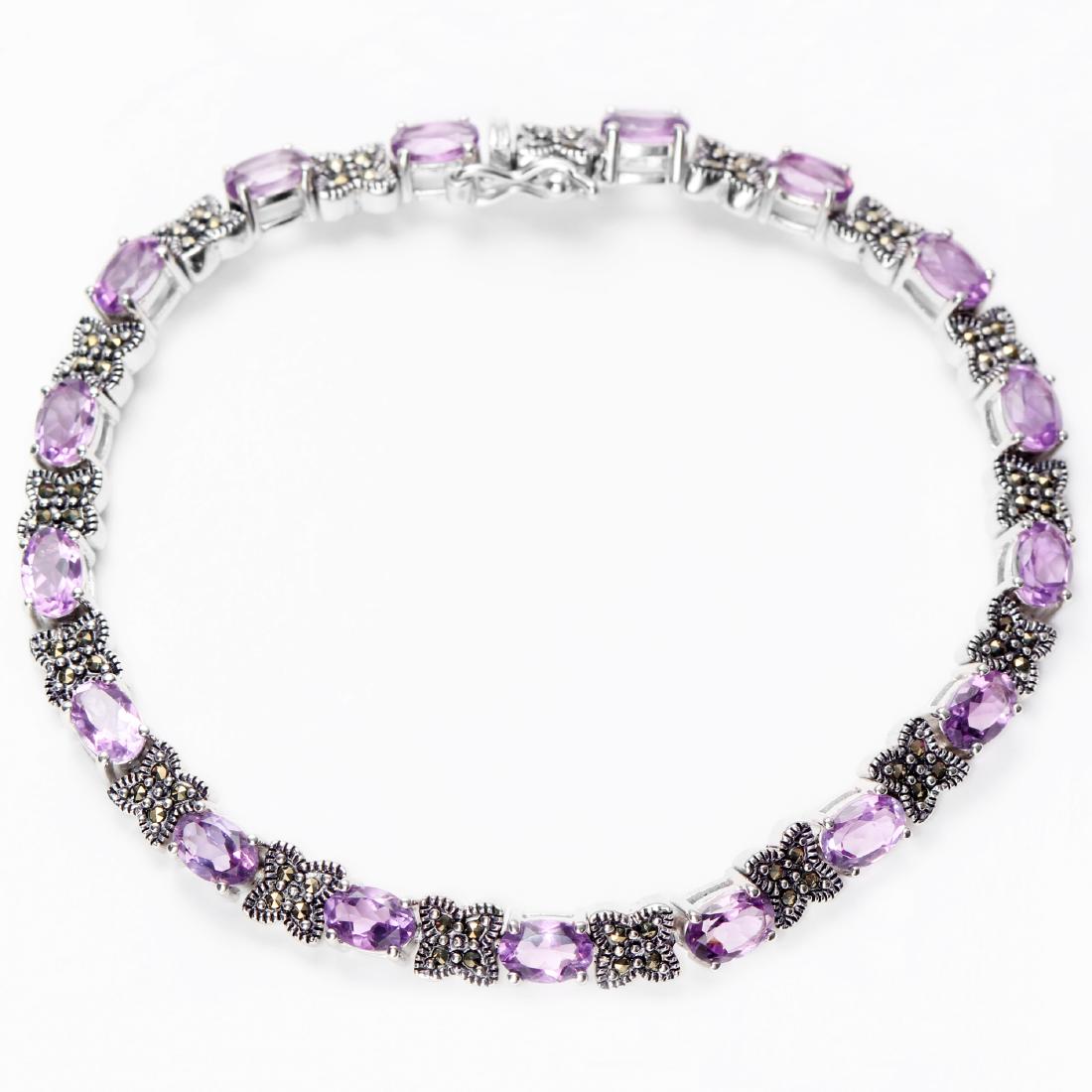 Sterling Silver Amethyst & Marcasite Line Bracelet (1 of 2)
