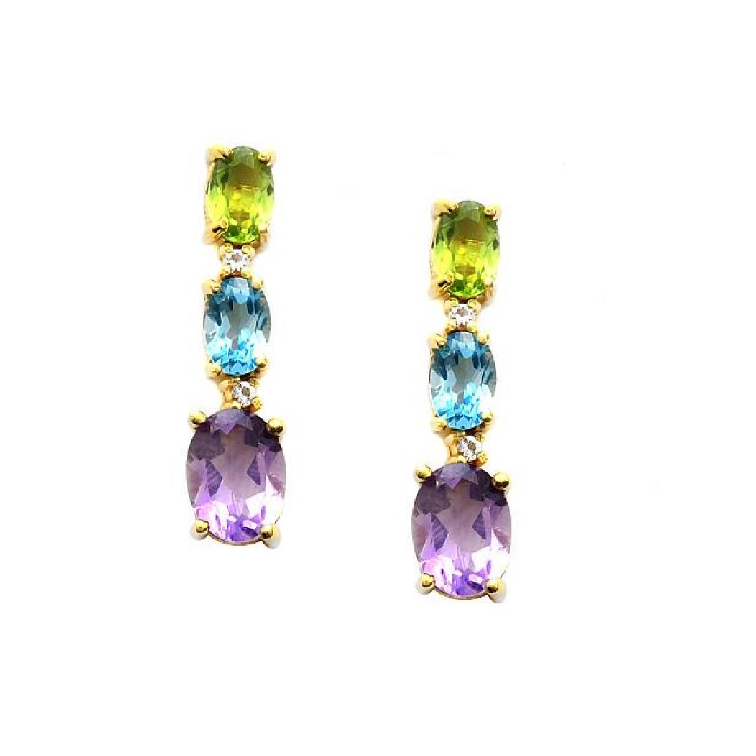 18k Gold Over Silver Gemstones Graduated Earrings (1 of 2)