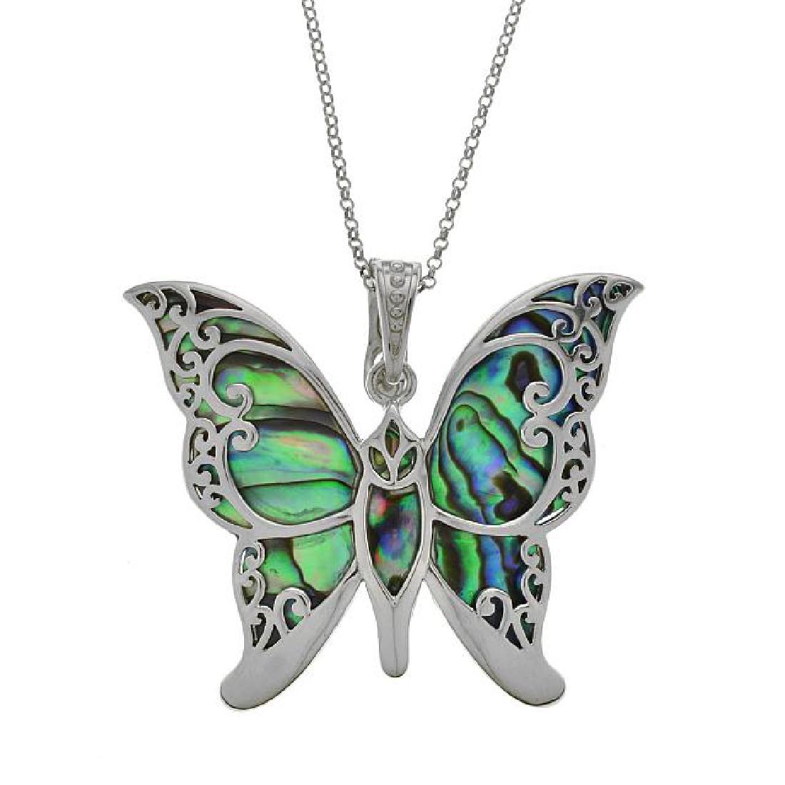 Silver Abalone Butterfly Filigree Overlay Pendant (1 of 1)