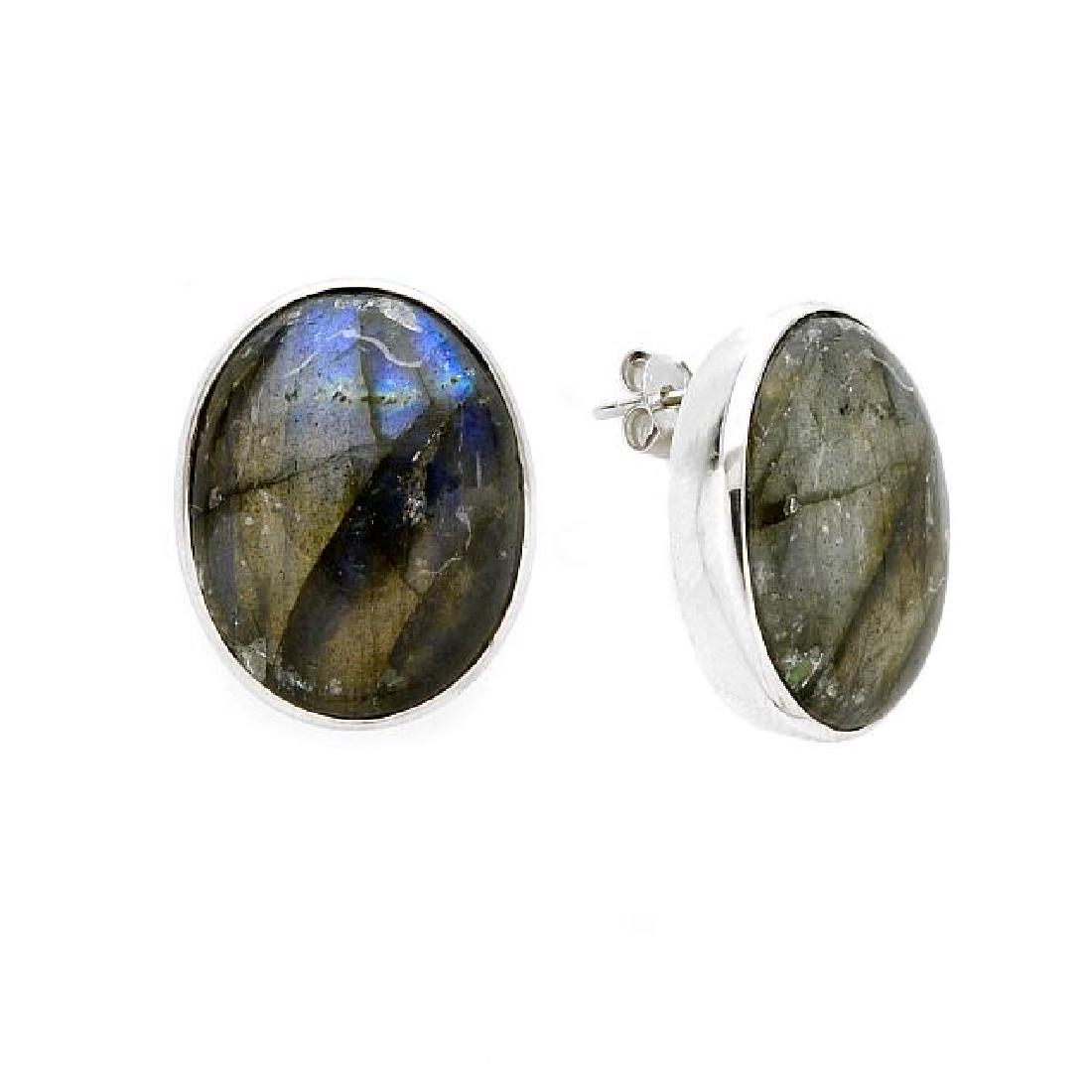 Sterling Silver Oval Labradorite Stud Earrings: â€¢ Genuine labradorite â€¢ Secured butterfly clasp â€¢ Gleaming rhodium over fine sterling silver