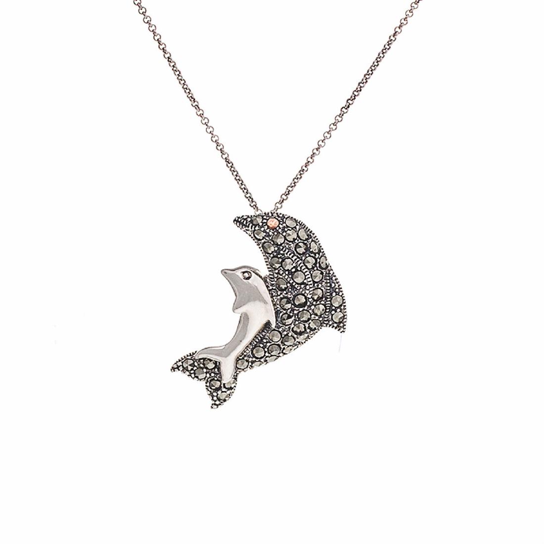 Sterling Silver Garnet & Marcasite Dolphin Pendant (1 of 1)