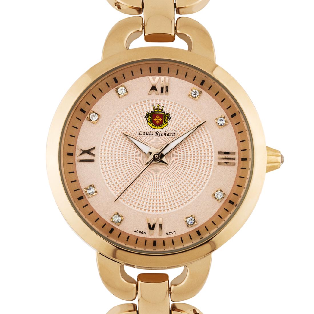 Louis Richard Felina Ladies Watch: With its multi.textured dial design and Czech crystal hour markers, this watch will always be your first choice. The polished link bracelet gives an elegant finish to this wonderful watch! Hands: Lumi