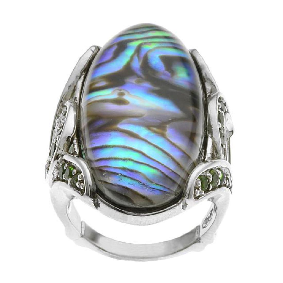Silver Abalone Doublet & Chrome Diopside Ring-SZ 7 (1 of 2)