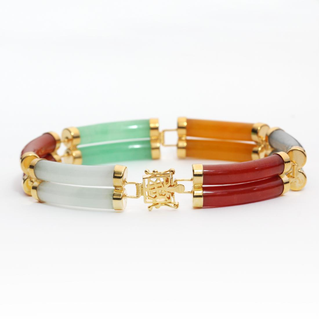 18k Gold over Silver Multi Jade Link Bracelet (1 of 2)