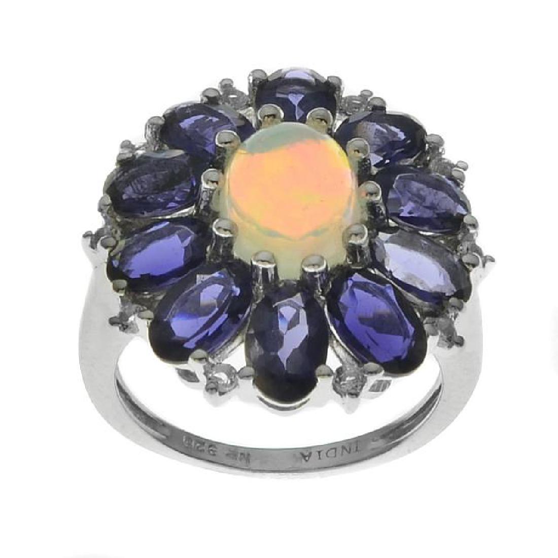 Silver Ethiopian Opal & Iolite Flower Ring-SZ 7 (1 of 1)