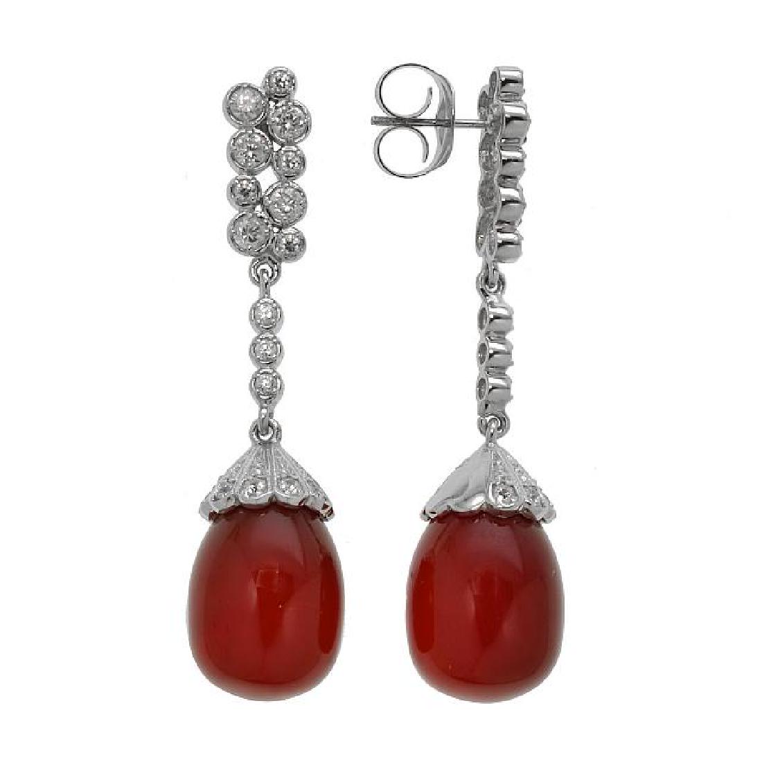 Sterling Silver Carnelian & Zircon Drop Earrings: • Genuine carnelian & white zircon •Bubble white zircon studded drop •comfortable butterfly backs •
