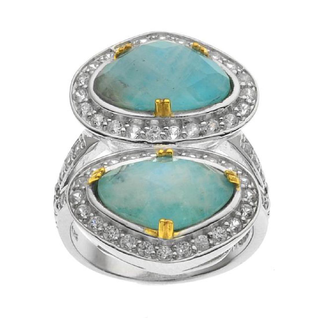 Silver Turquoise Doublet & Zircon Halo Ring-SZ 7 (1 of 2)
