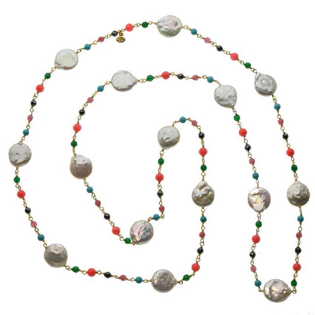 Silver 42" Freshwater Pearl & Multi Gem Necklace (1 of 1)