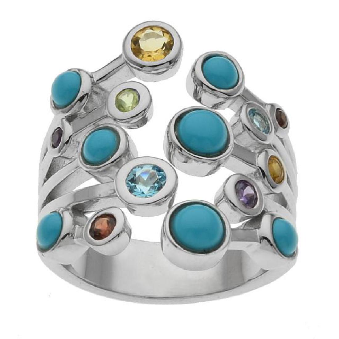 Silver Turquoise & Multi Gemstone Bypass Ring-SZ 7 (1 of 1)
