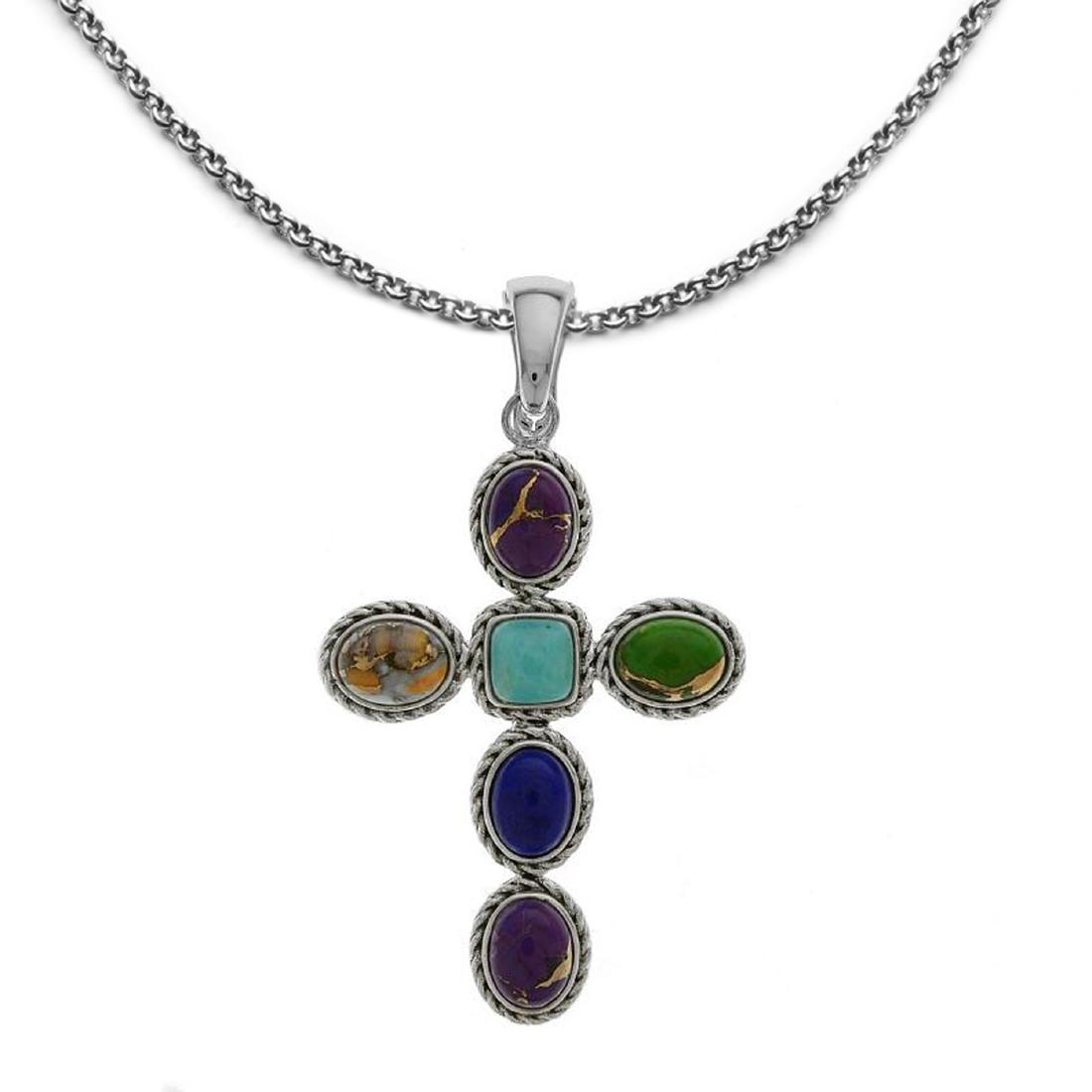 Sterling Silver Multi Gemstone Cross Pendant (1 of 2)