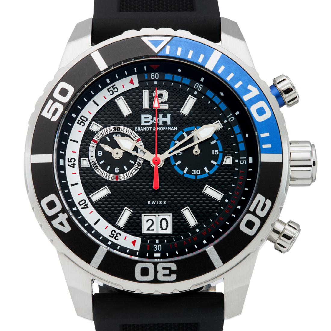 Brandt & Hoffman Swiss Chronograph Bayliss Mens Watch: Movement Type:-Genuine Swiss Ronda 5020.D Movement Display Type:-Analog Water Resistant:-Water Resistant To 10ATM Case Size:-45mm x 52mm x 12mm Case Material:-Surgical Grade 316L Stainless Steel Dial