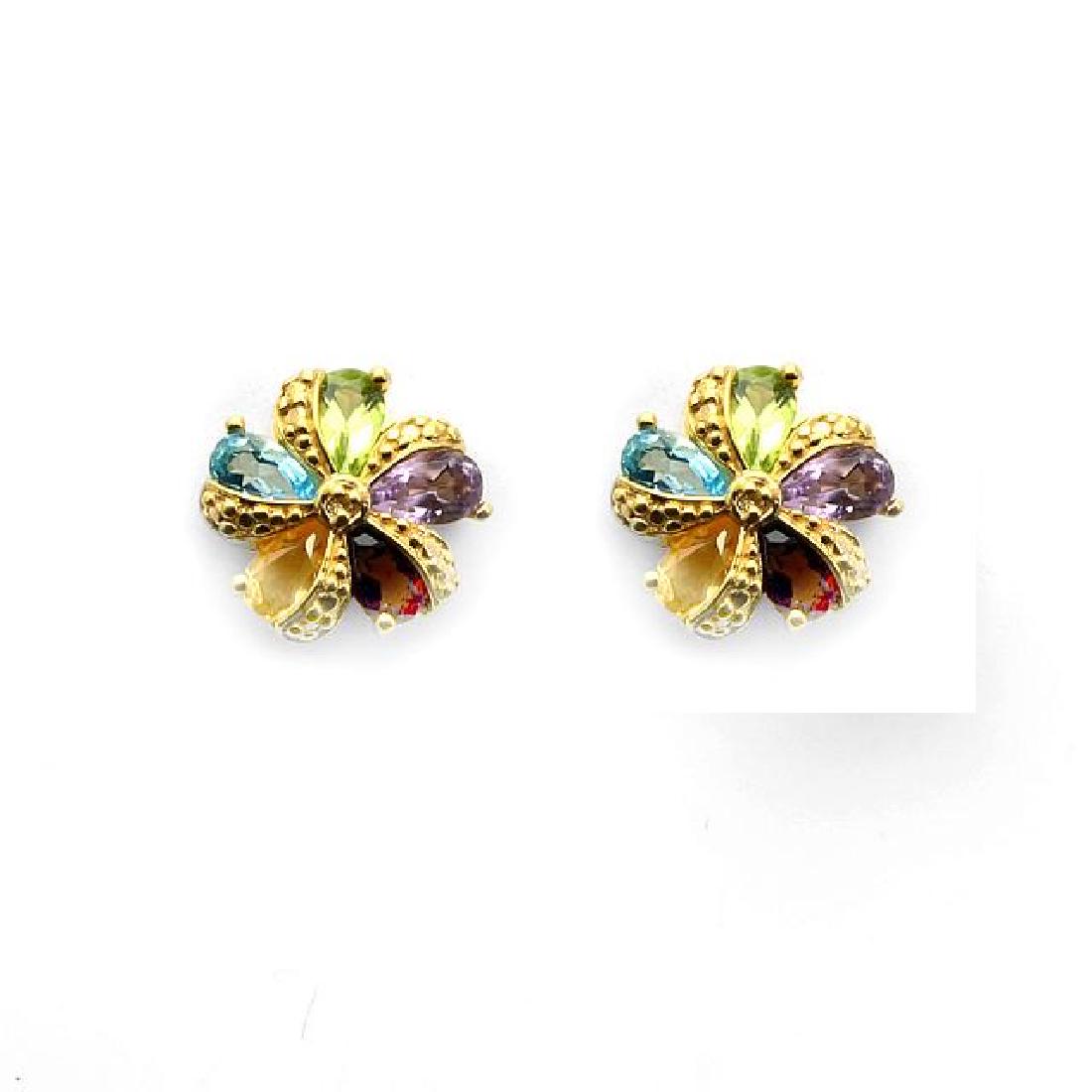 18K Gold Over Silver Multi Gemstones Stud Earrings (1 of 2)