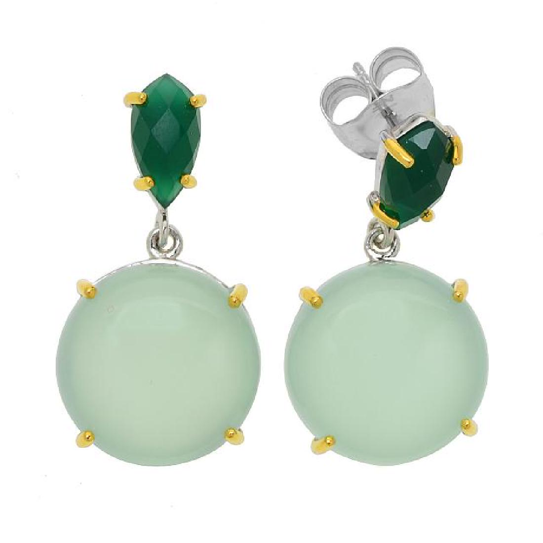 Silver Green Chalcedony & Agate Drop Earrings: • Genuine green chalcedony & green agate •Buttefly clasp for comfortable fit •Gleaming rhodium over fine sterling silver