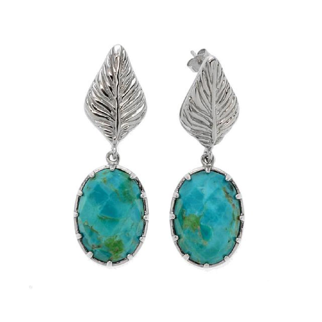 Sterling Silver Turquoise Leaf Drop Earrings (1 of 1)