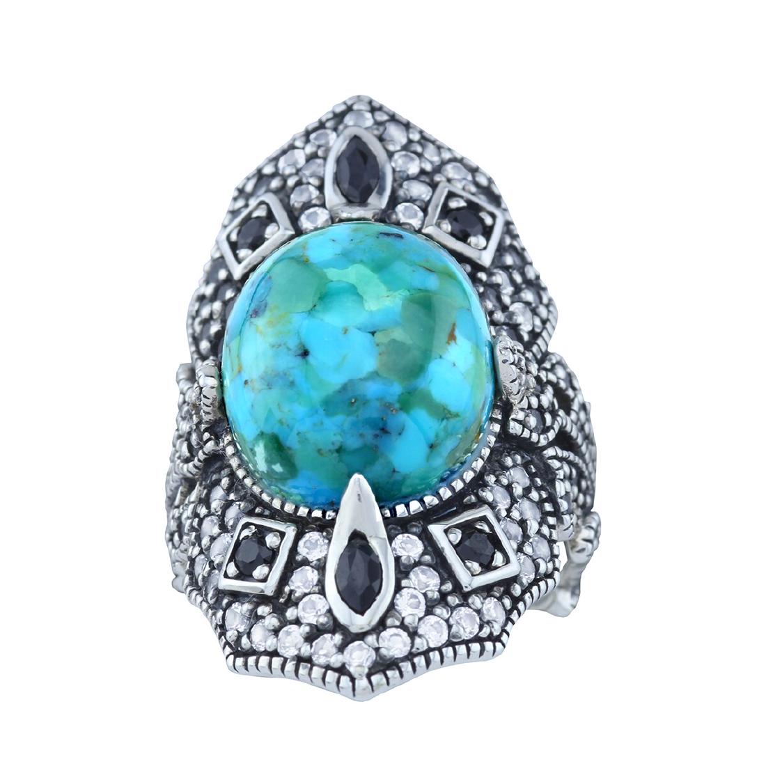 Sterling Silver Turquoise & Gemstones Ring-SZ  7 (1 of 3)