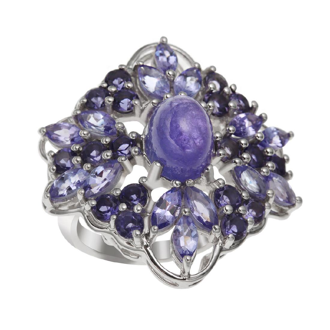 Sterling Silver Tanzanite & Iolite Ring-SZ 6: You will certainly make a lovely impression with this striking design from the Pangea Mines Treasured Gems Collection. Styled with a beautifully crafted setting of gleaming rhodium over sterling silve