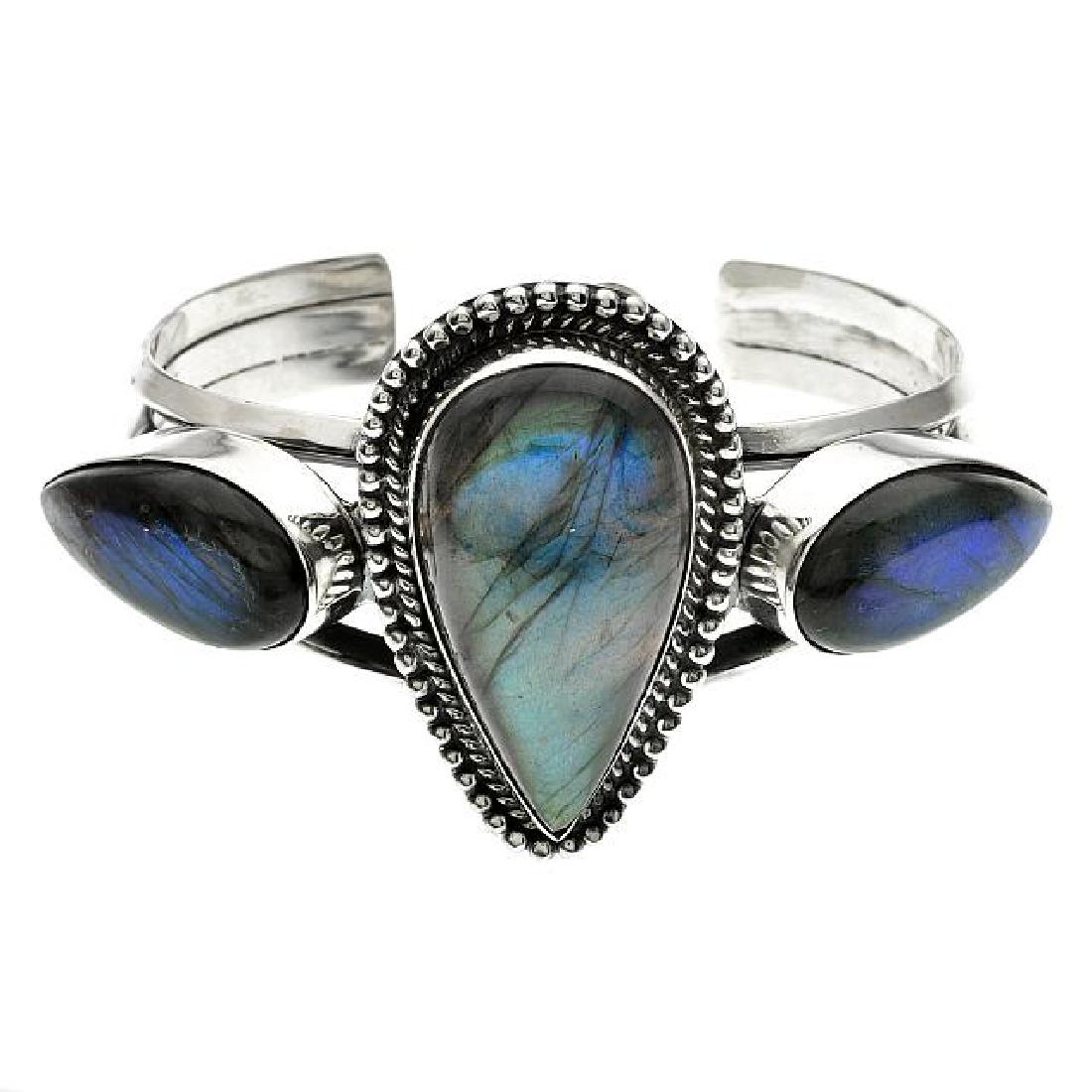 Silver Labradorite Three-Stone Cuff Bracelet (1 of 1)