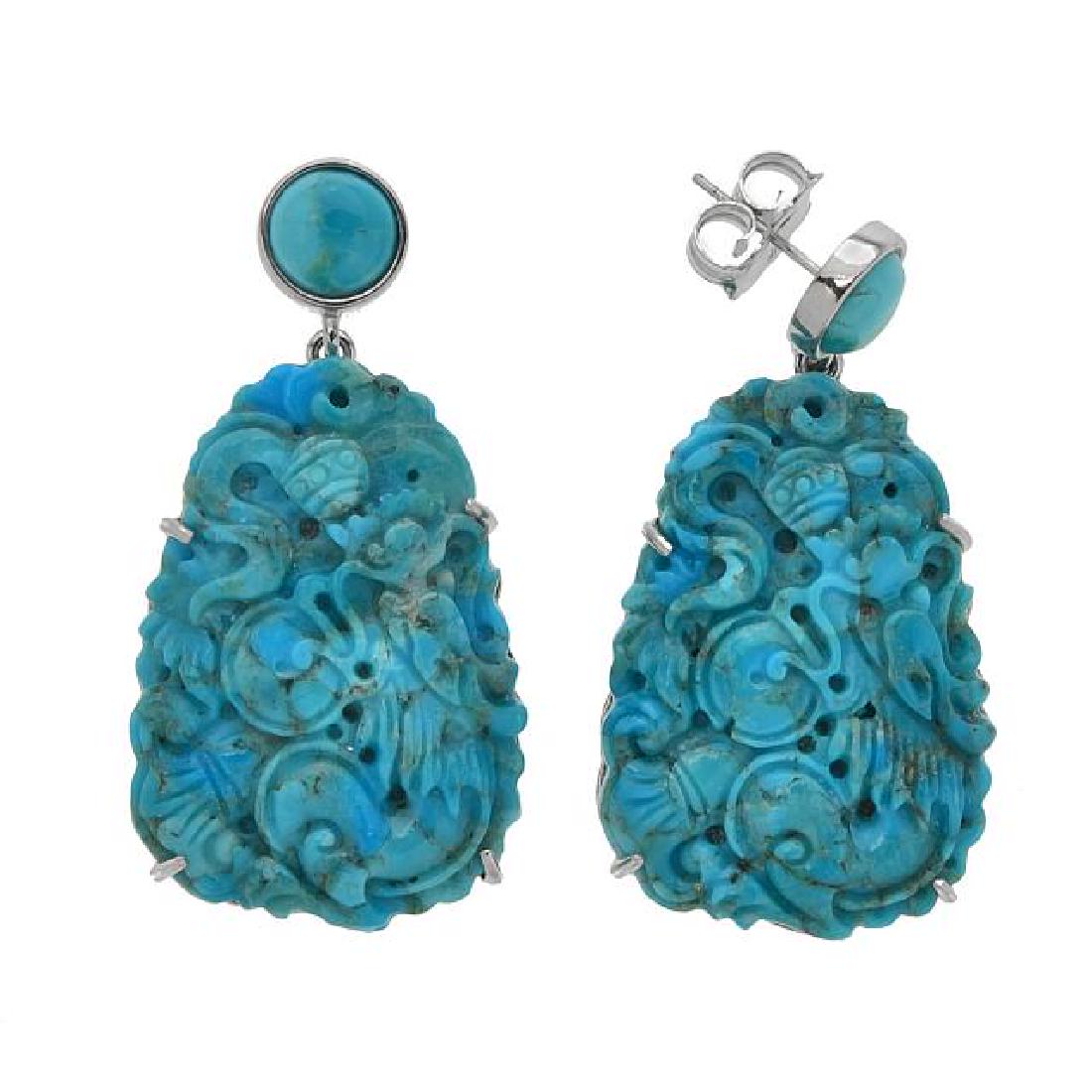 Sterling Silver Carved Turquoise Drop Earrings (1 of 1)