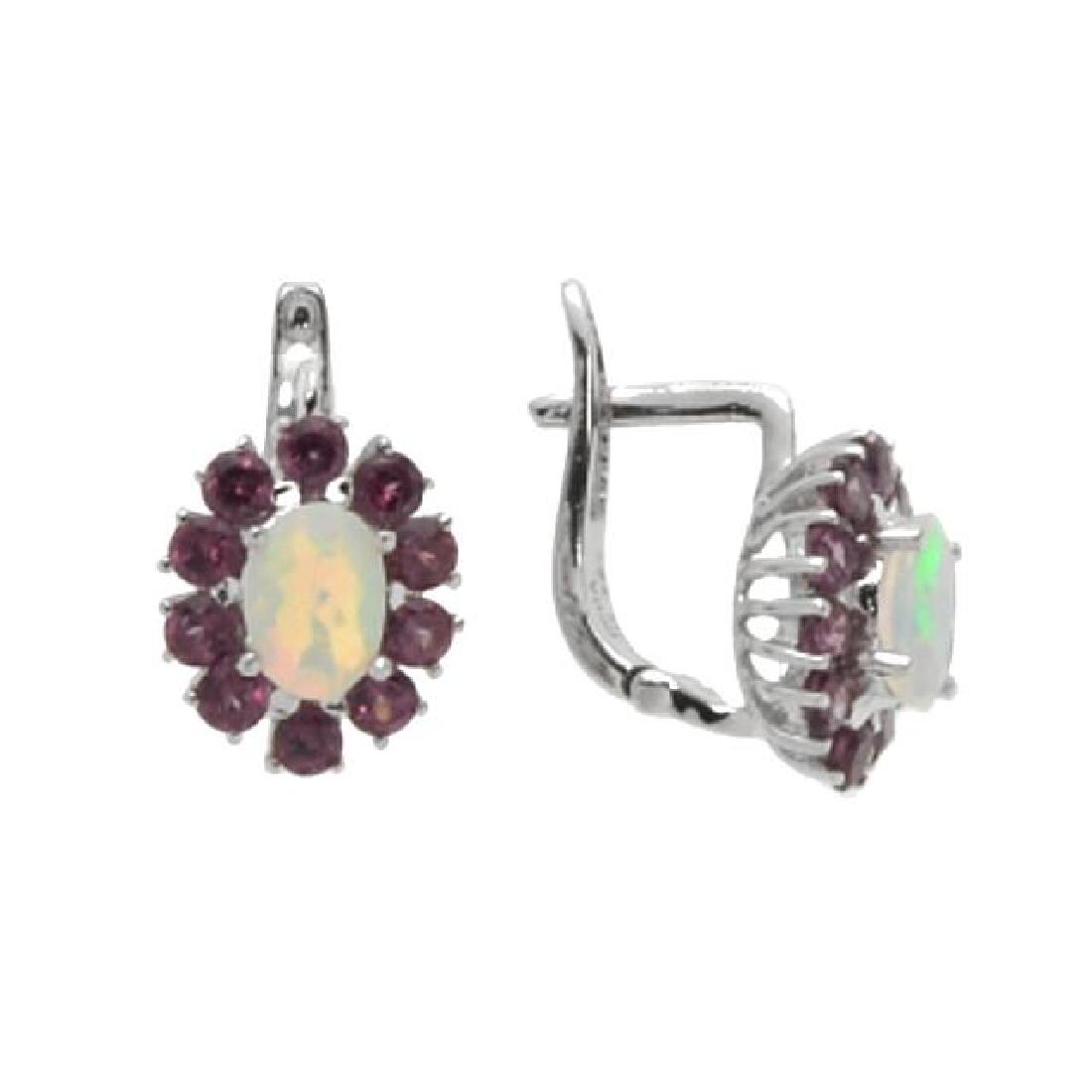 Silver Ethiopian Opal & Garnet Halo Earrings (1 of 1)