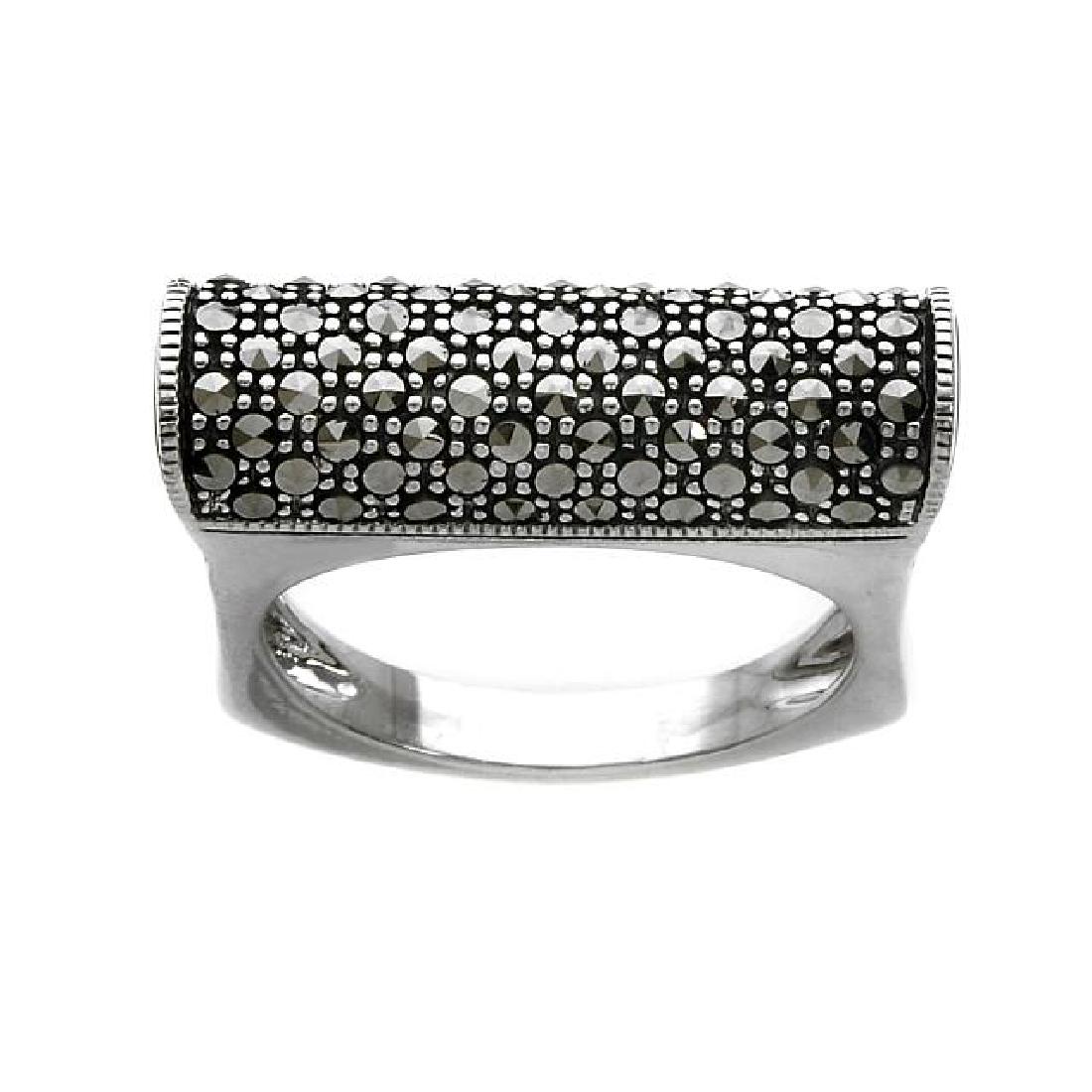 Sterling Silver Marcasite Pave Barrel Ring-SZ 10: • Genuine marcasite• Pave stones settings with barrel design • Gleaming rhodium over fine sterling silver