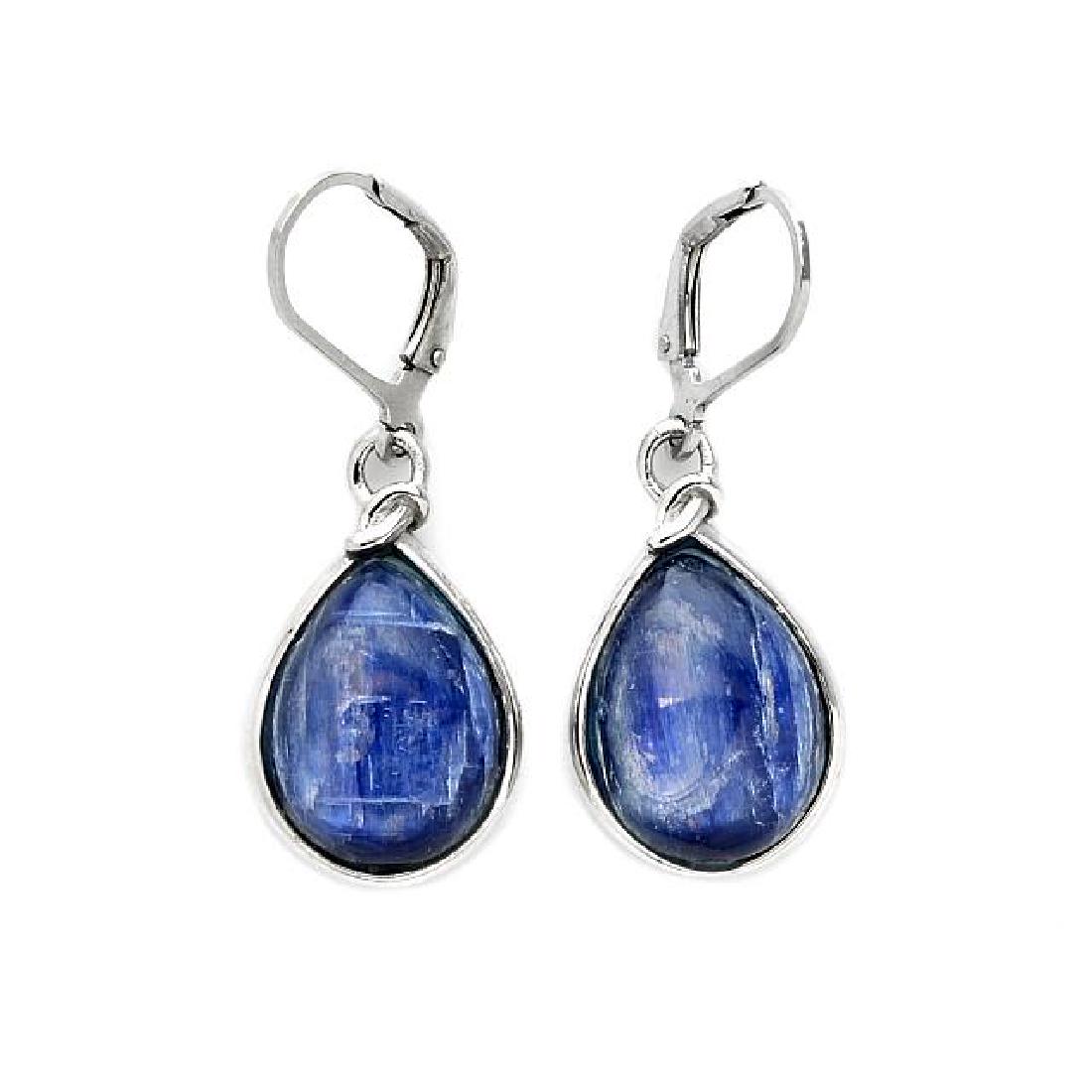 Sterling Silver Kyanite Drop Earrings: • Genuine kyanite •Swirling loop links the drop •Lever back clasp for comfortable fit •Gleaming over fine sterling silver