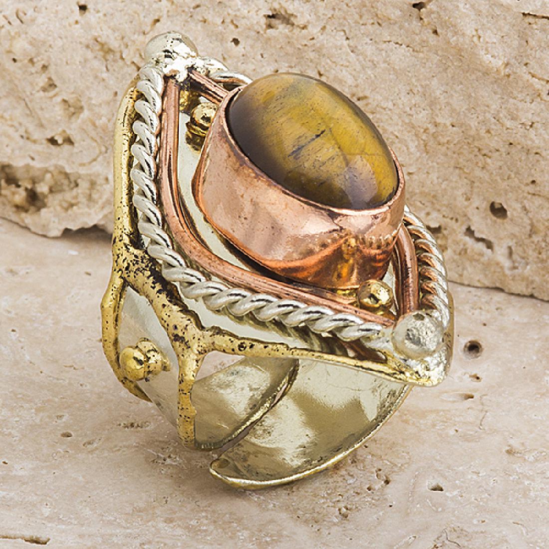 Tri Color Tiger Eye Adjustable Knuckle Ring Size 8 (1 of 1)