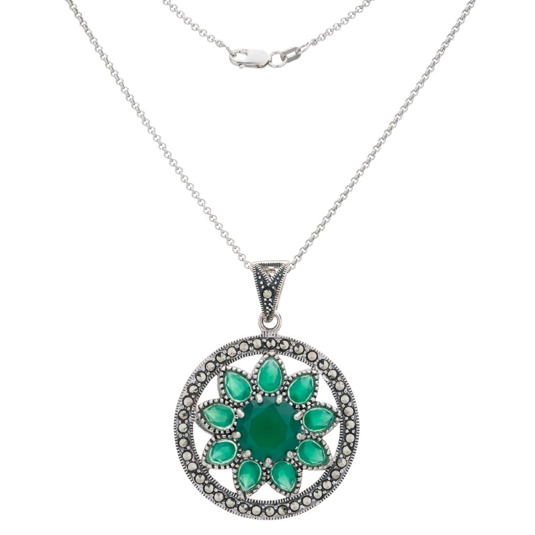 Silver Green Agate and Marcasite Flower Pendant: Classic, vintage-inspired lines inspired this striking pendant from the Addison Lane Felicity Collection. As refreshing as the first blooms of spring, this delightful floral pendant is beautifully cra