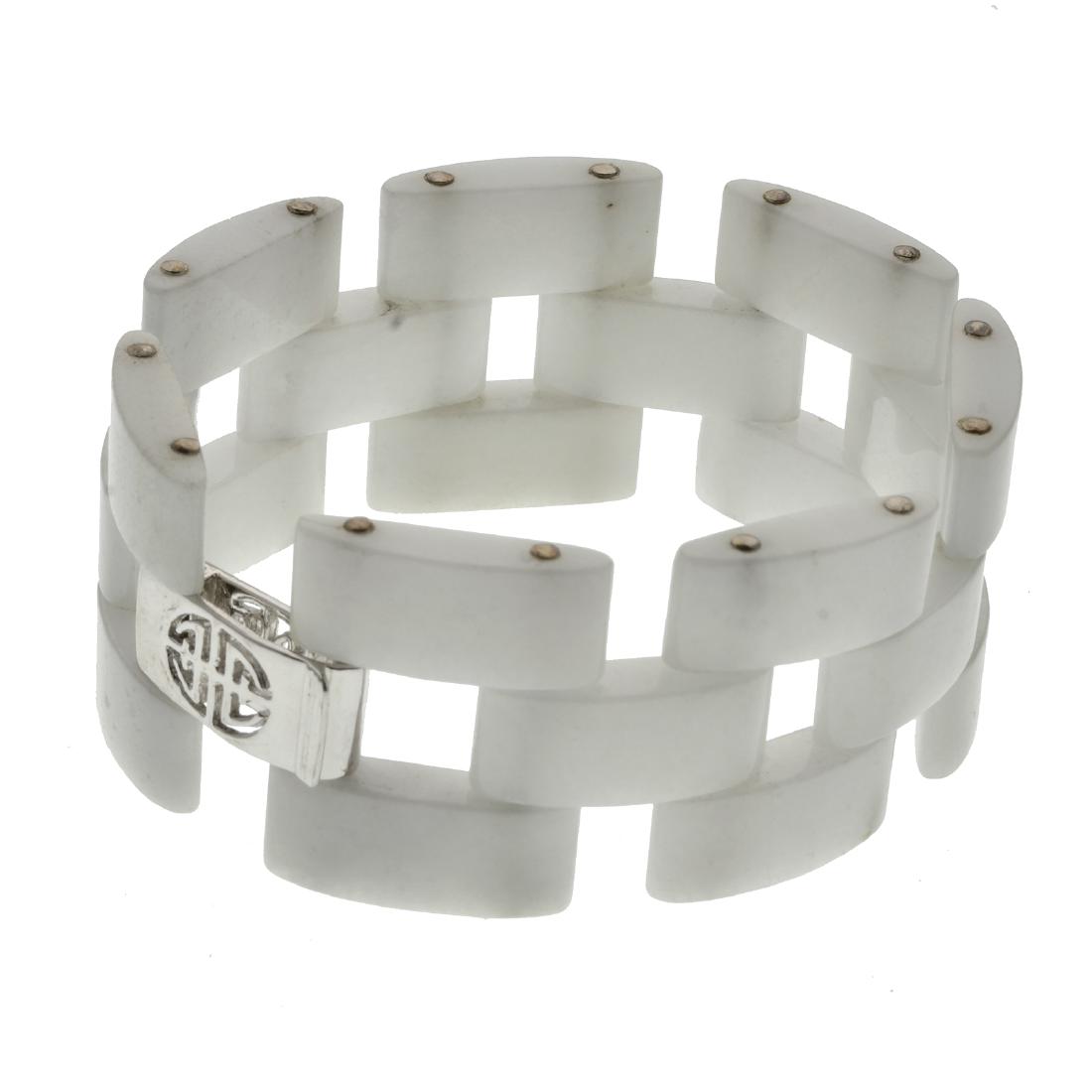 Sterling Silver White Jade Link Bracelet (1 of 1)