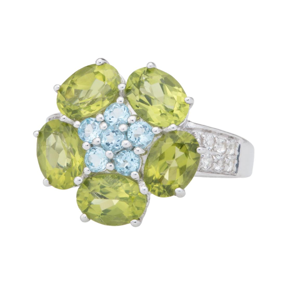 Silver 4.11ctw Peridot & Topaz Flower Ring-SZ 7 (1 of 3)