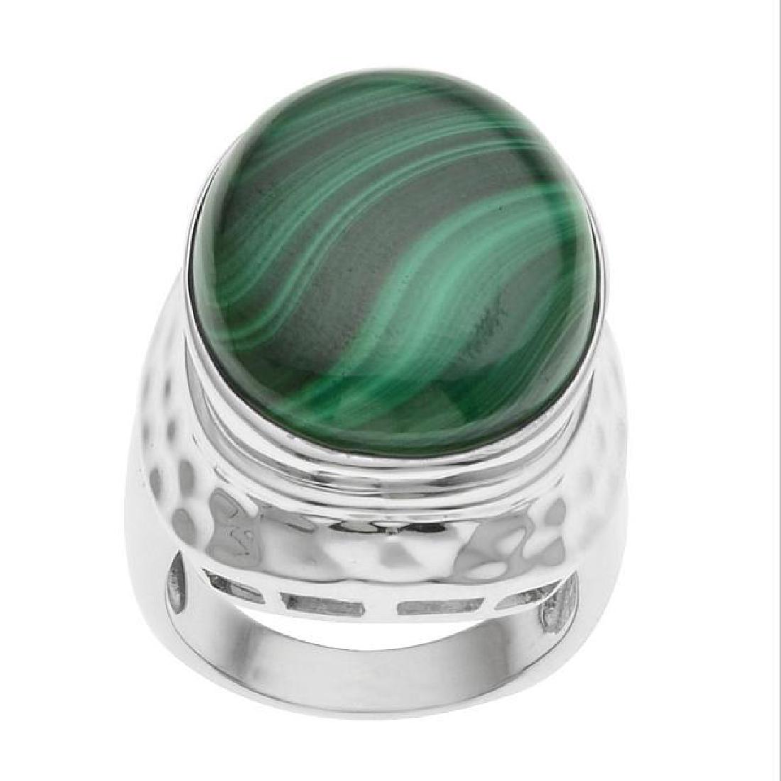 Silver Malachite Hammered North-South Ring-SZ 9 (1 of 2)