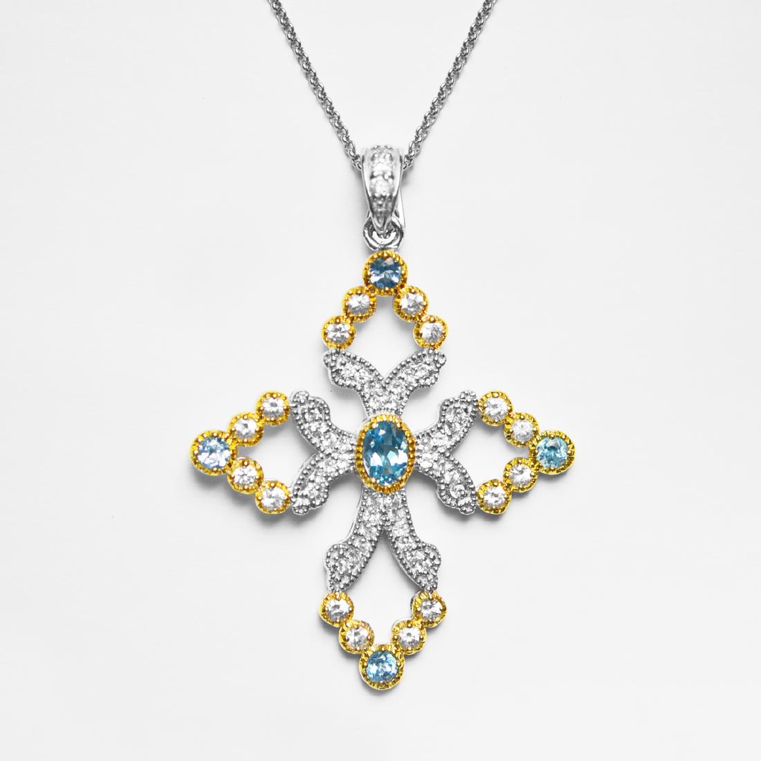 Silver 3.56cwt Blue Topaz & Zircon Cross Pendant (1 of 2)