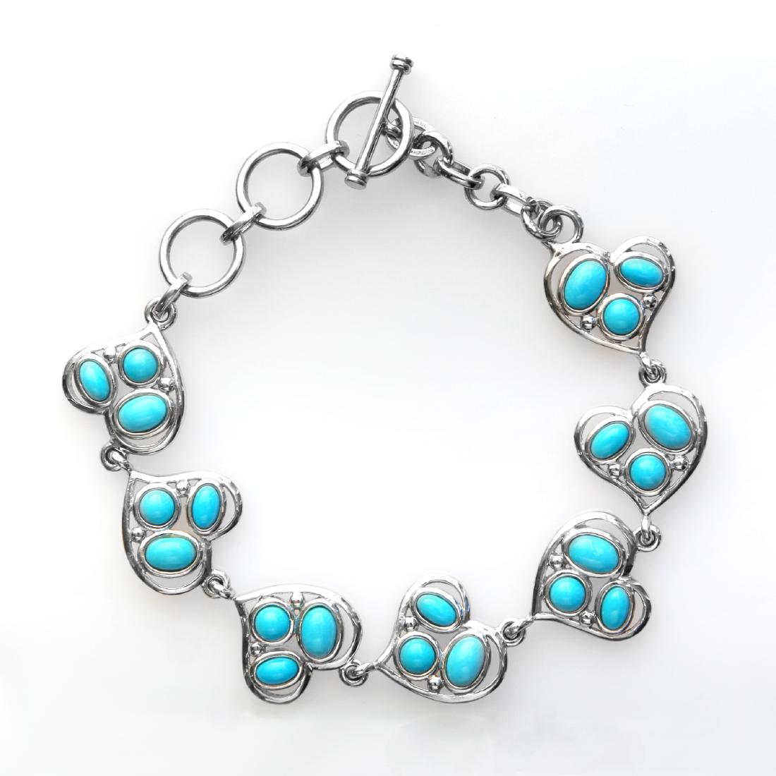 Sterling Silver 8" Turquoise Heart Toggle Bracelet (1 of 2)