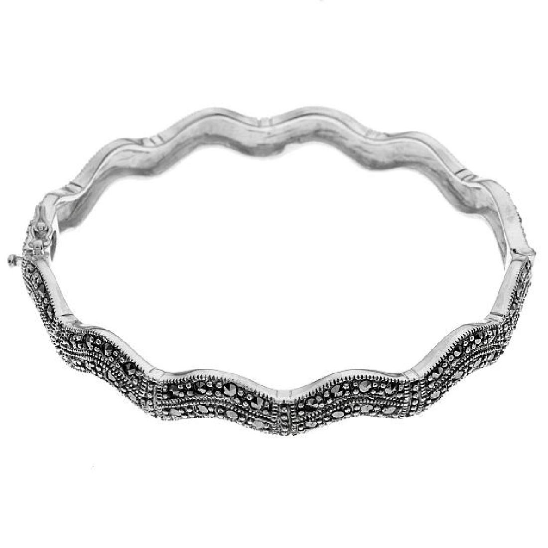Sterling silver Marcasite Wavy Hinged Bangle (1 of 2)