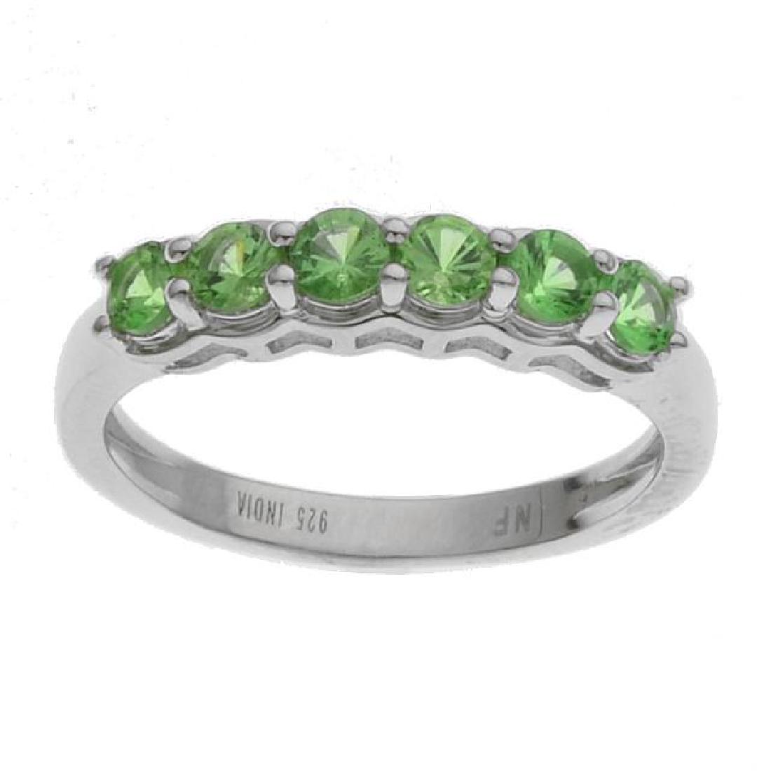 Silver Green Garnet 6-Stone Band Ring-SZ 8: • Genuine green garnet • 0.66ct garnet • Gorgeous six stone row garnet across the top • Gleaming rhodium over fine sterling silver