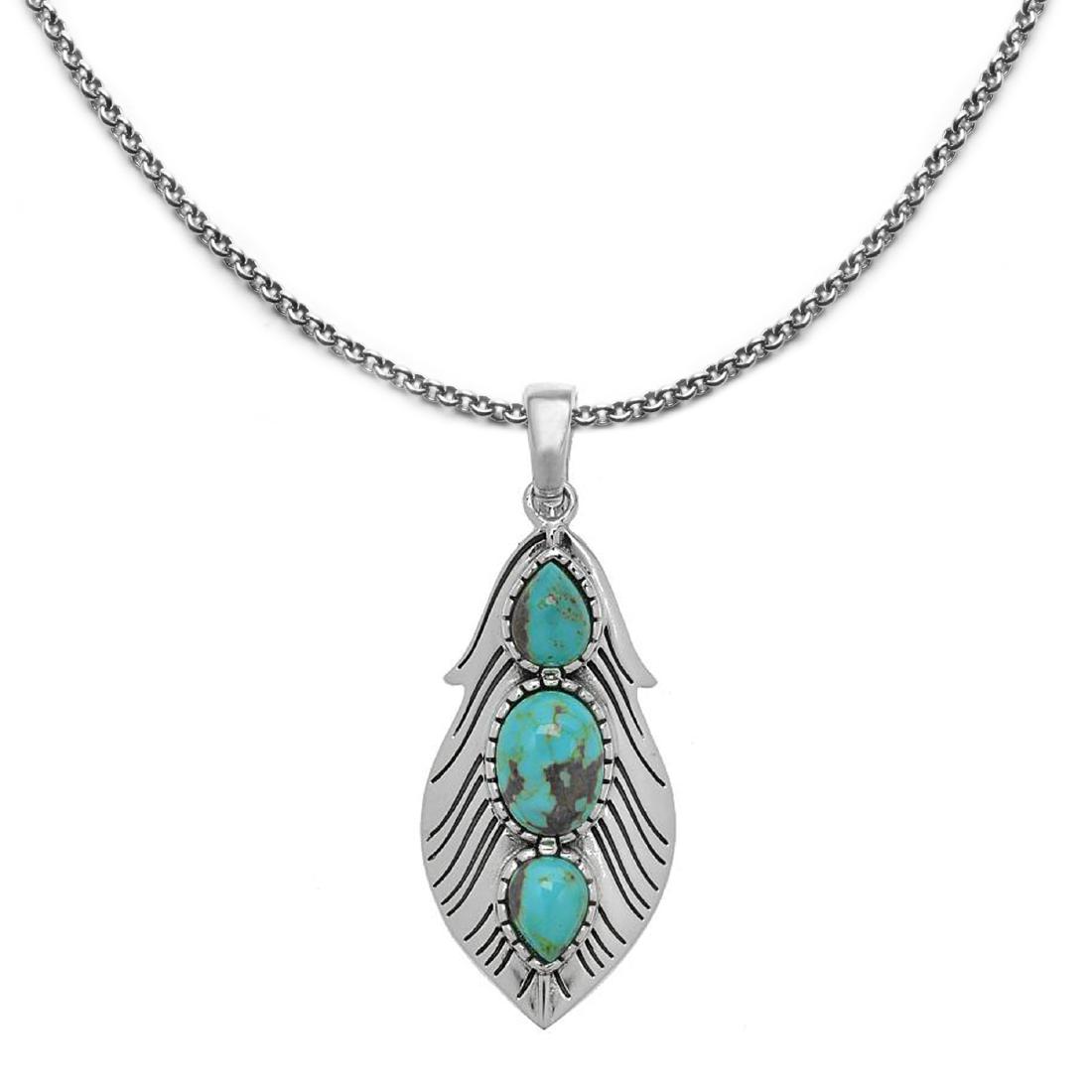 Sterling Silver #8 Turquoise 3-Stone Leaf Pendant (1 of 2)