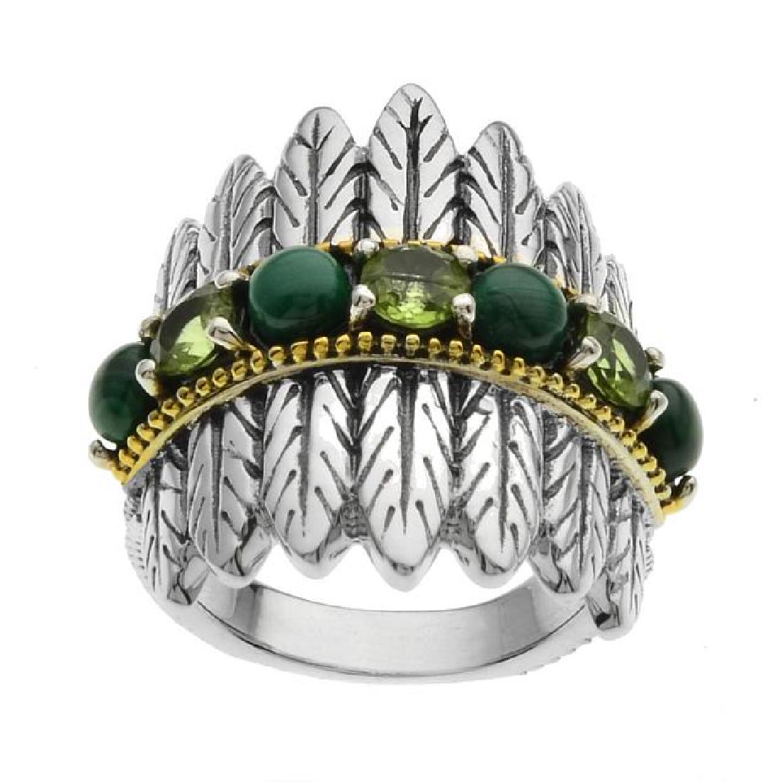 Silver Malachite & Peridot Feather Band Ring-SZ 8 (1 of 2)