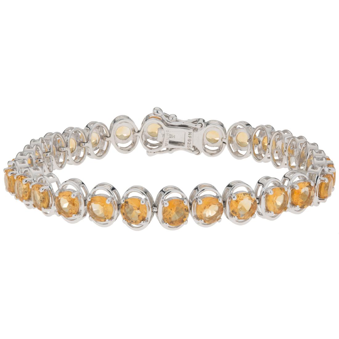 Silver 7.25" 11.76ct Citrine Line Bracelet: 925 Sterling Silver Oh-so-slender and oh-so-flattering, Pangea Mines ultra thin line bracelet is beautifully crafted in gleaming rhodium over sterling silver and lavishly adorned with sparkling genuin