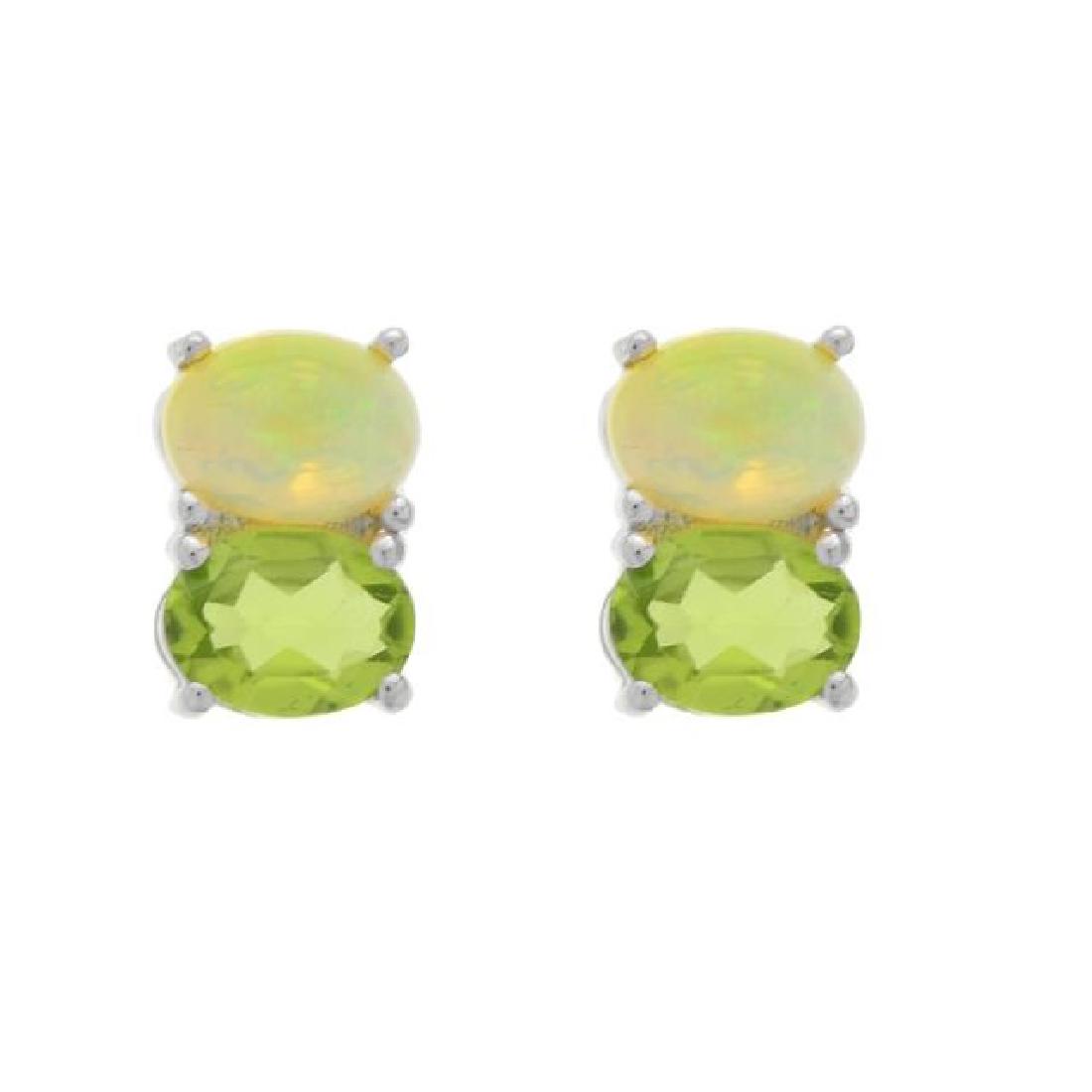Silver Ethiopian Opal & Peridot Stud Earrings (1 of 2)
