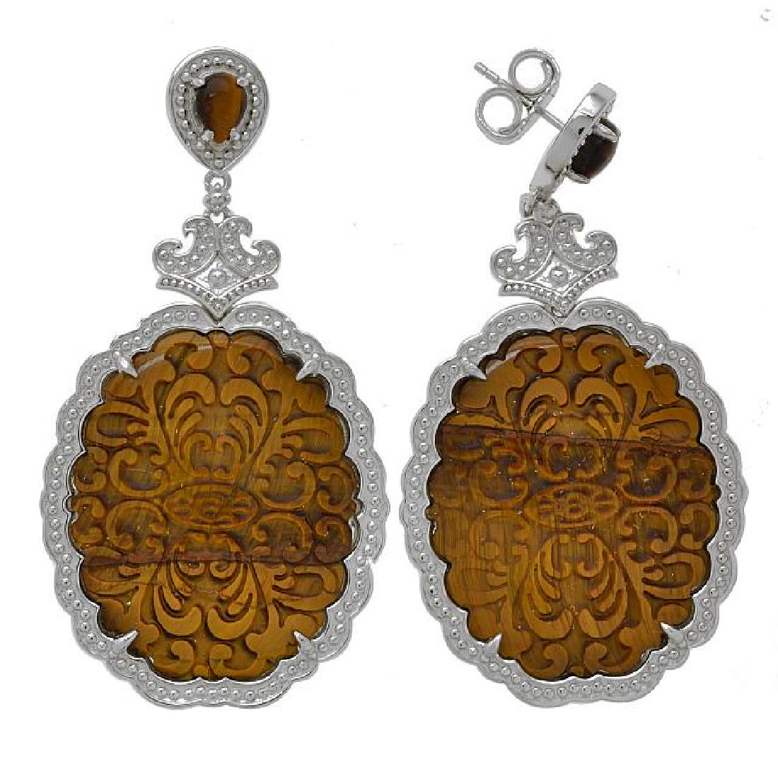 Sterling Silver Carved Tiger's Eye Drop Earrings (1 of 1)