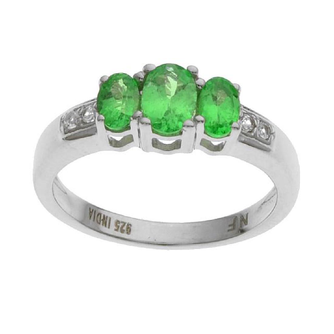 Silver Garnet & Topaz 3-Stone Band Ring-SZ 7: • Genuine green garnet & white topaz • 1.19ct garnet & 0.04ct white topaz • Gleaming rhodium over fine sterling silver