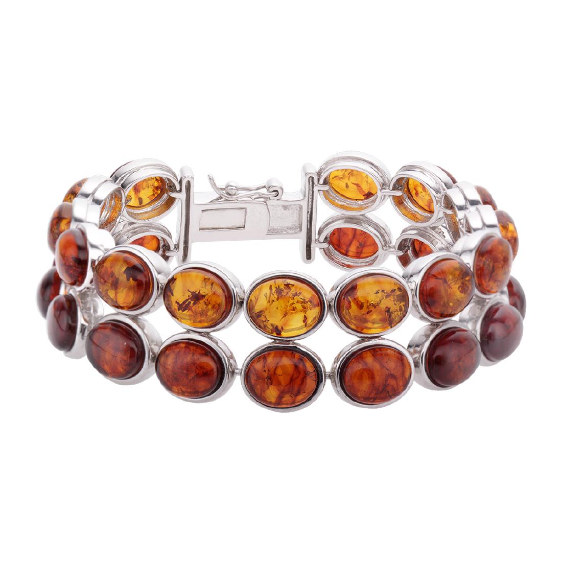 Silver 6.75" Oval Mixed Amber Two-Row Bracelet (1 of 3)
