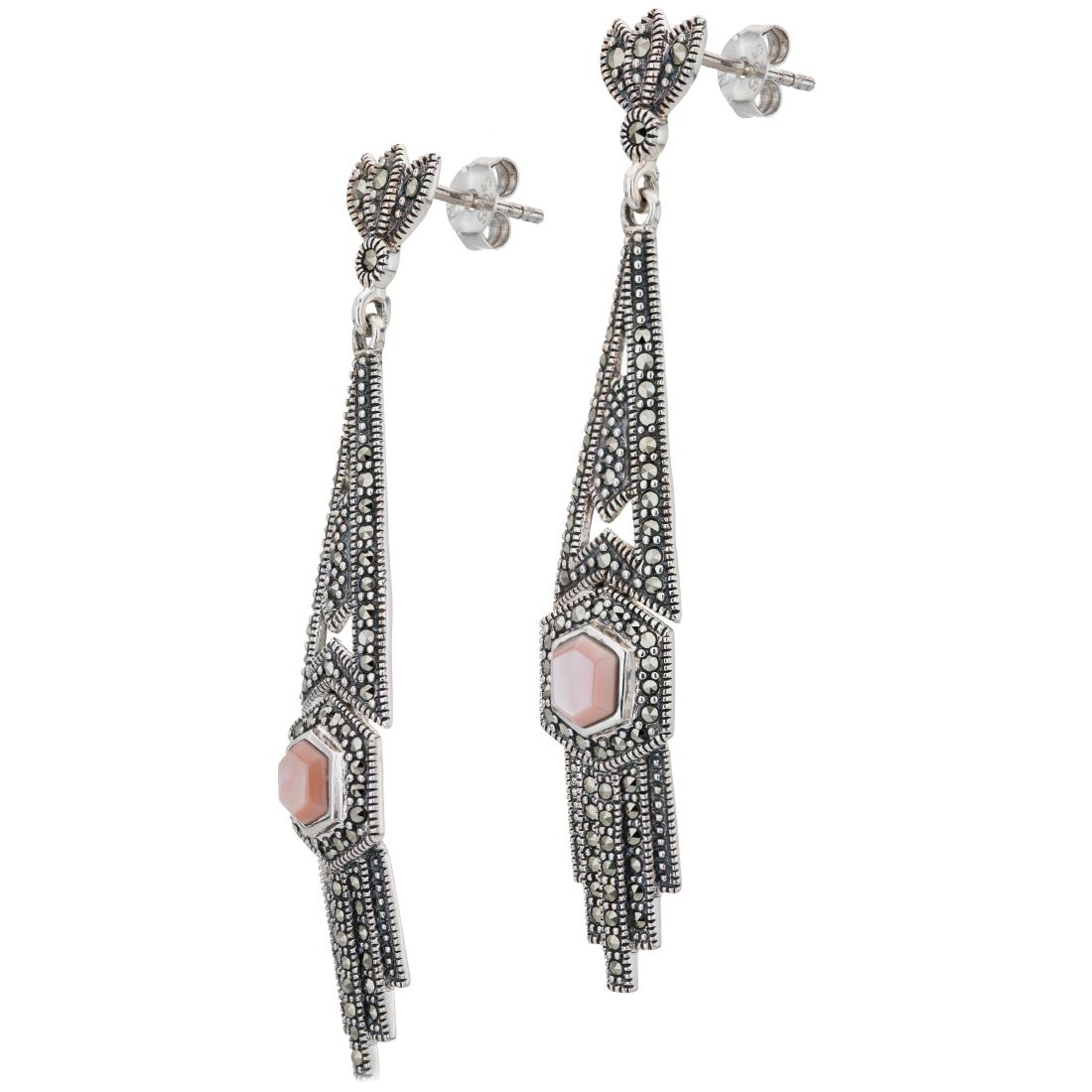 Sterling Silver Marcasite & Pink MOP Drop Earrings (1 of 2)