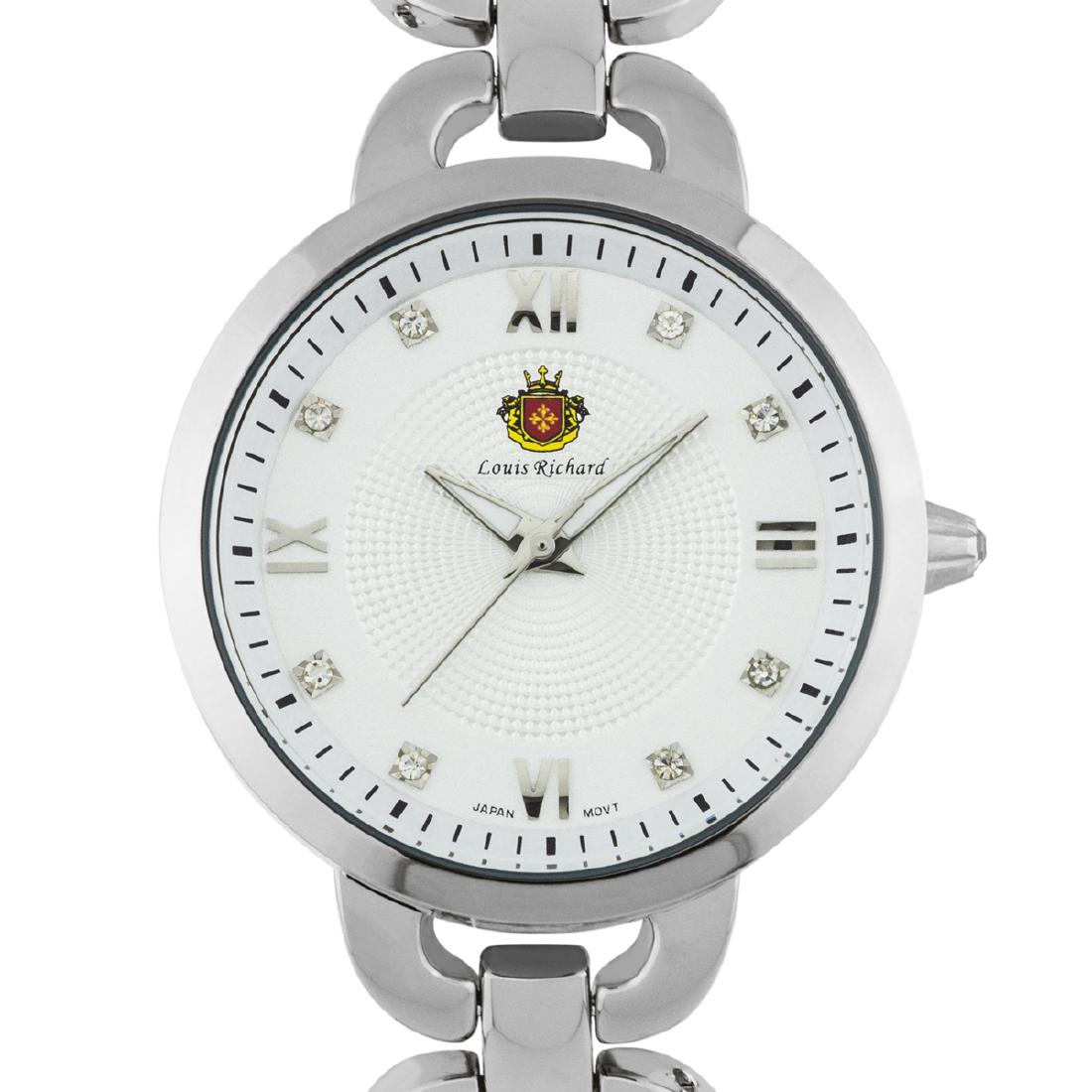 Louis Richard Felina Ladies Watch: With its multi.textured dial design and Czech crystal hour markers, this watch will always be your first choice. The polished link bracelet gives an elegant finish to this wonderful watch! Hands: Lumi