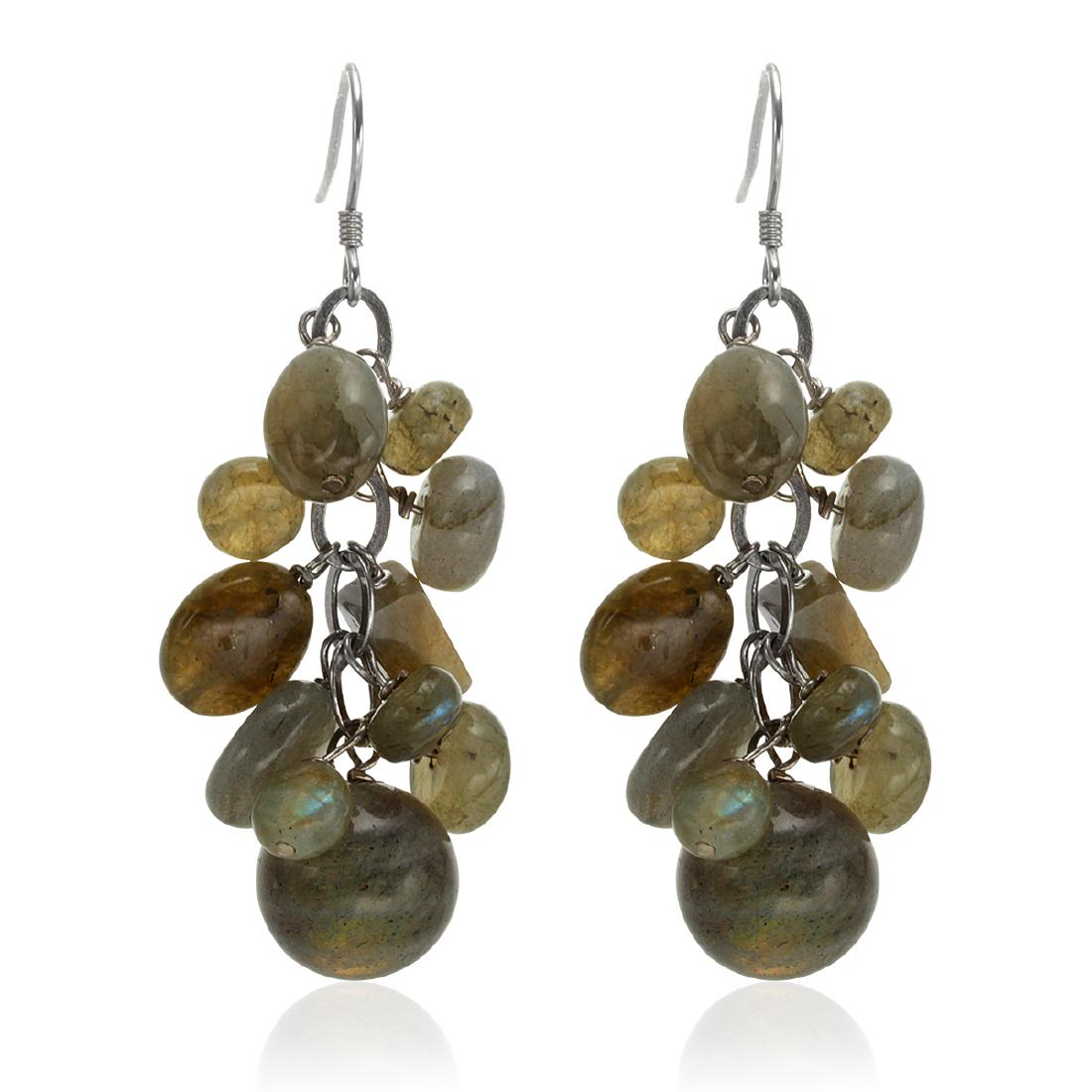 Sterling Silver Labradorite Cluster Drop Earrings (1 of 1)